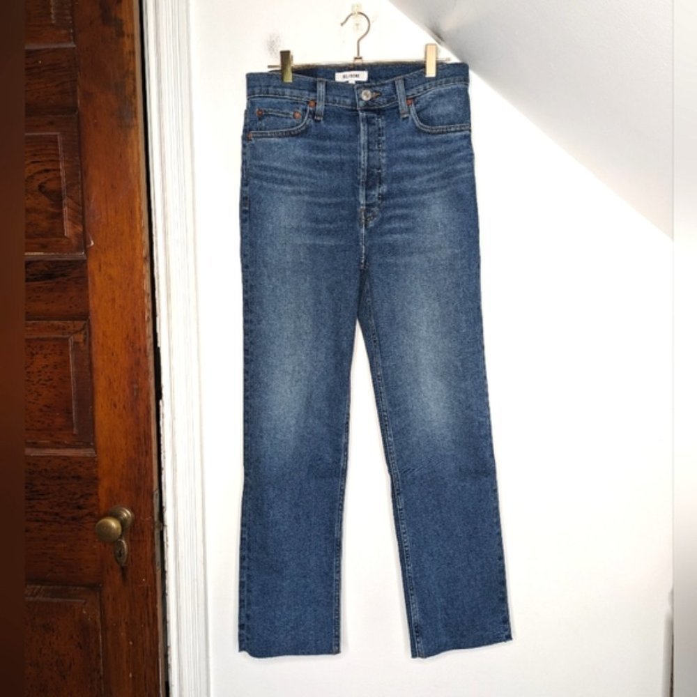 RE/DONE High Rise 70s Stove Pipe Stretch Denim Jeans True Indigo NEW Size 27